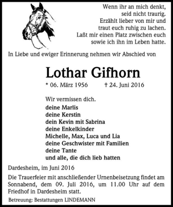 Traueranzeige von Lothar Gifhorn  von Magdeburger Volksstimme