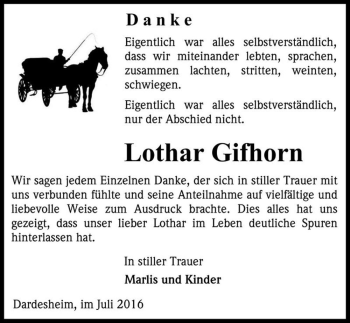 Traueranzeige von Lothar Gifhorn  von Magdeburger Volksstimme
