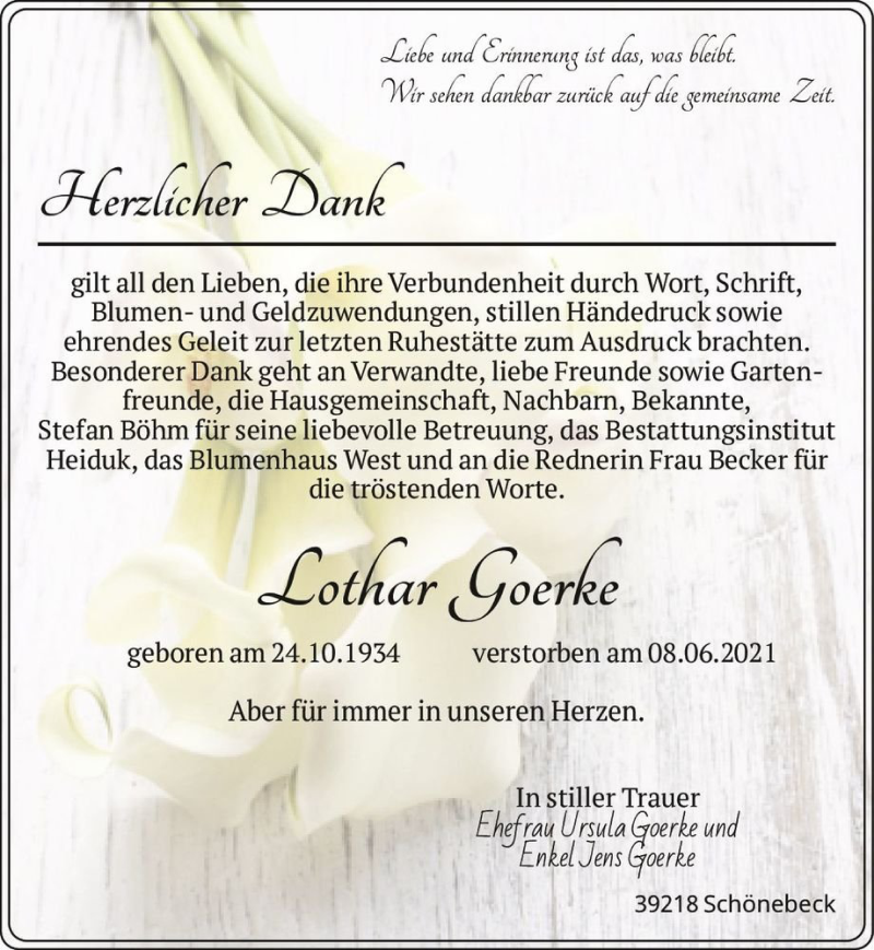  Traueranzeige für Lothar Goerke  vom 26.06.2021 aus Magdeburger Volksstimme