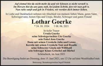 Traueranzeige von Lothar Goerke  von Magdeburger Volksstimme