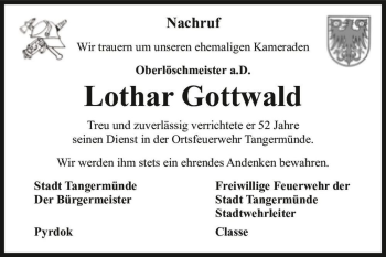 Traueranzeige von Lothar Gottwald  von Magdeburger Volksstimme