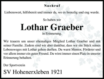 Traueranzeige von Lothar Graeber  von Magdeburger Volksstimme