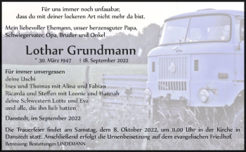 Traueranzeige von Lothar Grundmann  von Magdeburger Volksstimme