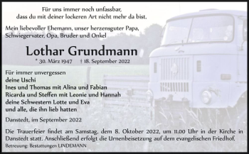 Traueranzeige von Lothar Grundmann  von Magdeburger Volksstimme
