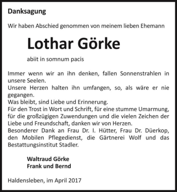 Traueranzeige von Lothar Görke  von Magdeburger Volksstimme