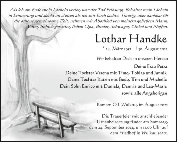 Traueranzeige von Lothar Handke  von Magdeburger Volksstimme
