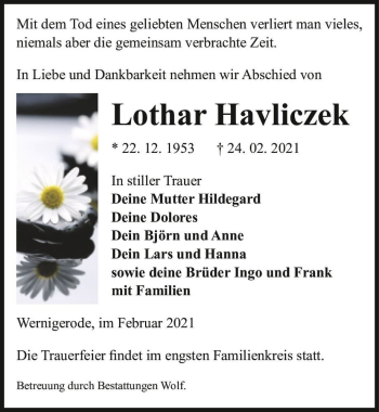 Traueranzeige von Lothar Harliczek  von Magdeburger Volksstimme