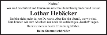 Traueranzeige von Lothar Hebäcker  von Magdeburger Volksstimme