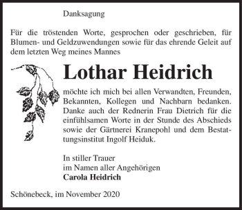 Traueranzeige von Lothar Heidrich  von Magdeburger Volksstimme