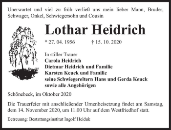 Traueranzeige von Lothar Heidrich  von Magdeburger Volksstimme