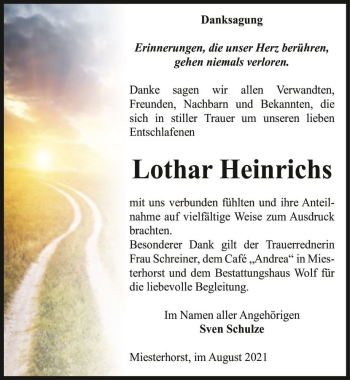 Traueranzeige von Lothar Heinrichs  von Magdeburger Volksstimme