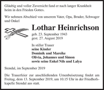 Traueranzeige von Lothar Heinrichson  von Magdeburger Volksstimme