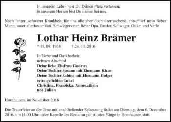 Traueranzeige von Lothar Heinz Brämer  von Magdeburger Volksstimme