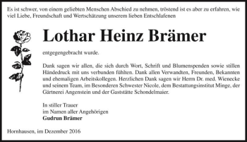 Traueranzeige von Lothar Heinz Brämer  von Magdeburger Volksstimme