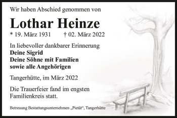 Traueranzeige von Lothar Heinze  von Magdeburger Volksstimme