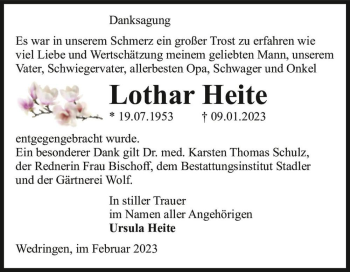 Traueranzeige von Lothar Heite  von Magdeburger Volksstimme