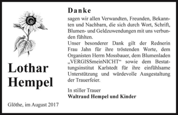 Traueranzeige von Lothar Hempel  von Magdeburger Volksstimme