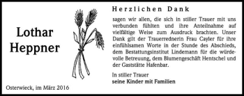 Traueranzeige von Lothar Heppner  von Magdeburger Volksstimme