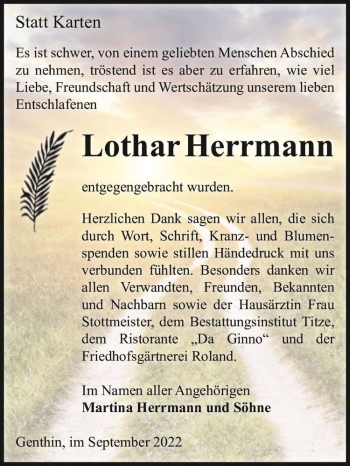 Traueranzeige von Lothar Herrmann  von Magdeburger Volksstimme