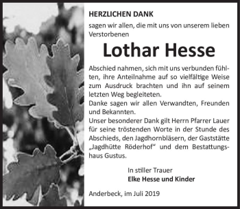 Traueranzeige von Lothar Hesse  von Magdeburger Volksstimme