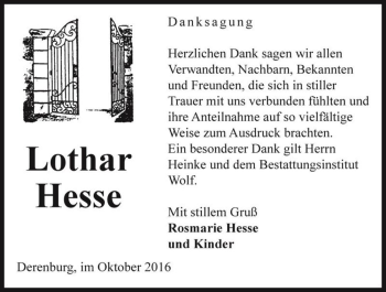 Traueranzeige von Lothar Hesse  von Magdeburger Volksstimme