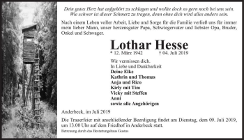 Traueranzeige von Lothar Hesse  von Magdeburger Volksstimme