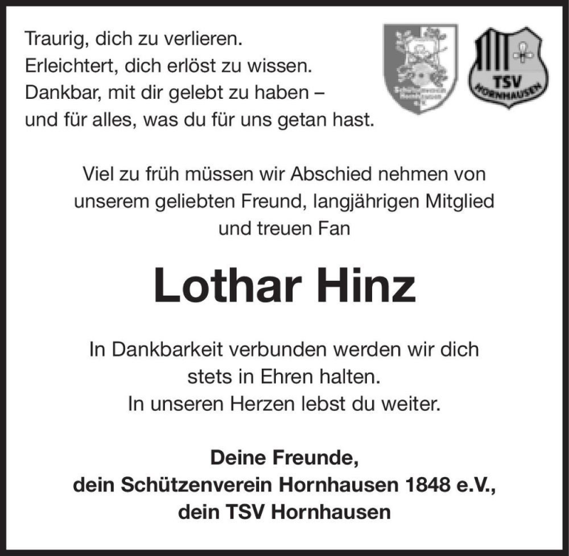  Traueranzeige für Lothar Hinz  vom 21.08.2021 aus Magdeburger Volksstimme