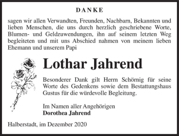 Traueranzeige von Lothar Jahrend  von Magdeburger Volksstimme