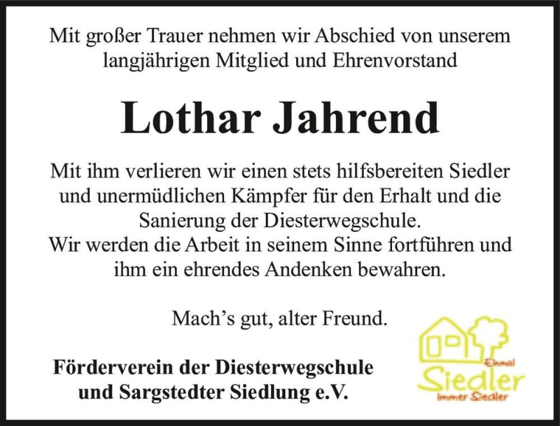  Traueranzeige für Lothar Jahrend  vom 05.12.2020 aus Magdeburger Volksstimme
