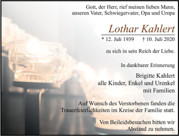 Traueranzeige von Lothar Kahlert  von Magdeburger Volksstimme