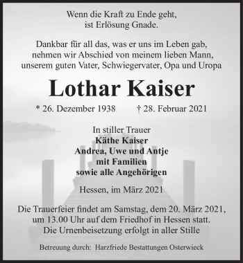 Traueranzeige von Lothar Kaiser  von Magdeburger Volksstimme