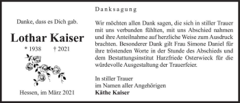 Traueranzeige von Lothar Kaiser  von Magdeburger Volksstimme