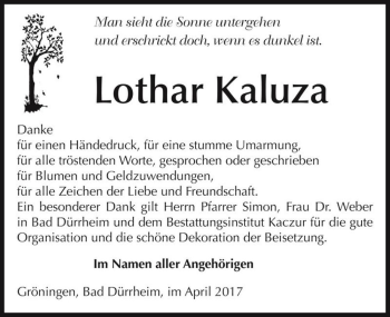 Traueranzeige von Lothar Kaluza  von Magdeburger Volksstimme