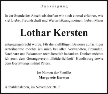 Traueranzeige von Lothar Kersten  von Magdeburger Volksstimme