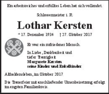 Traueranzeige von Lothar Kersten  von Magdeburger Volksstimme