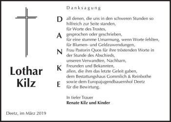 Traueranzeige von Lothar Kilz  von Magdeburger Volksstimme