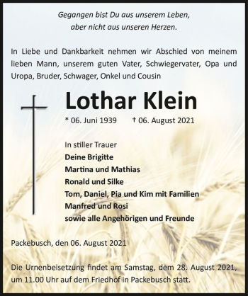 Traueranzeige von Lothar Klein  von Magdeburger Volksstimme