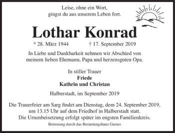 Traueranzeige von Lothar Konrad  von Magdeburger Volksstimme