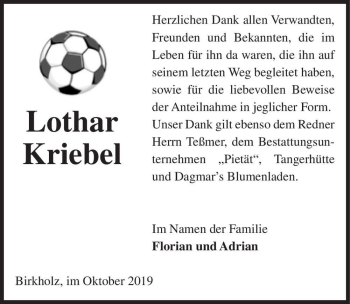 Traueranzeige von Lothar Kriebel  von Magdeburger Volksstimme