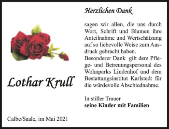 Traueranzeige von Lothar Krull  von Magdeburger Volksstimme