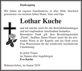 Traueranzeige von Lothar Kuche  von Magdeburger Volksstimme