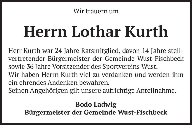  Traueranzeige für Lothar Kurth  vom 15.07.2021 aus Magdeburger Volksstimme