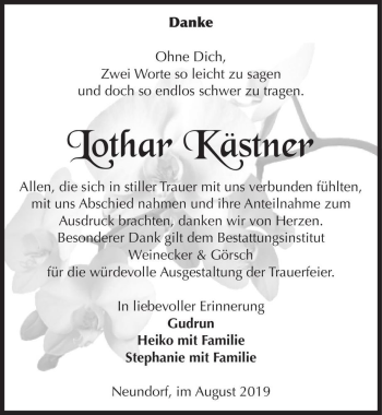 Traueranzeige von Lothar Kästner  von Magdeburger Volksstimme