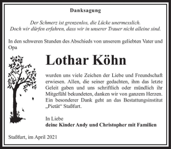 Traueranzeige von Lothar Köhn  von Magdeburger Volksstimme