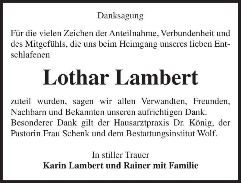  Traueranzeige für Lothar Lambert  vom 30.05.2020 aus Magdeburger Volksstimme