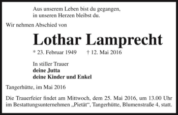Traueranzeige von Lothar Lamprecht  von Magdeburger Volksstimme