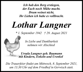 Traueranzeige von Lothar Langner  von Magdeburger Volksstimme