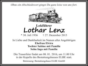 Traueranzeige von Lothar Lenz  von Magdeburger Volksstimme