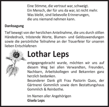 Traueranzeige von Lothar Leps  von Magdeburger Volksstimme