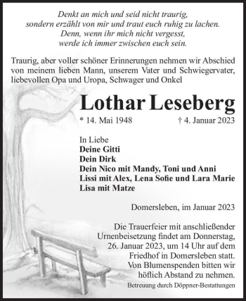 Traueranzeige von Lothar Leseberg  von Magdeburger Volksstimme